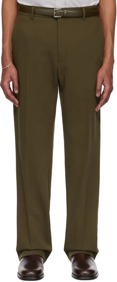 Ami Alexandre Mattiussi Khaki Wool Straight Fit Trousers In 377 Black Olive