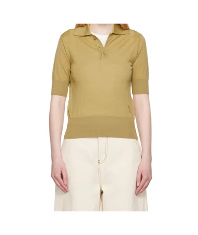 Ami Alexandre Mattiussi Khaki Wool Tonal Ami De Coeur Polo