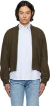 Ami Alexandre Mattiussi Khaki Zipped Suede Jacket In Black