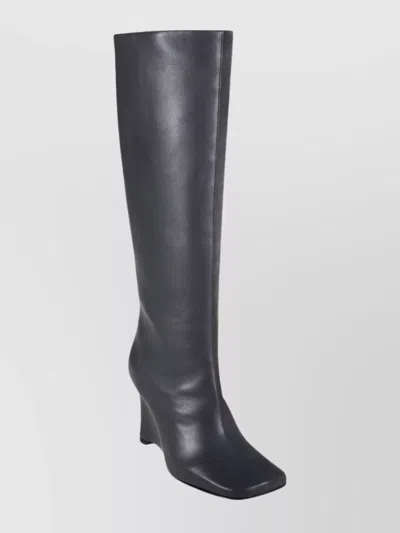 Ami Alexandre Mattiussi Knee-high Wedge Boots Square Toe In Black