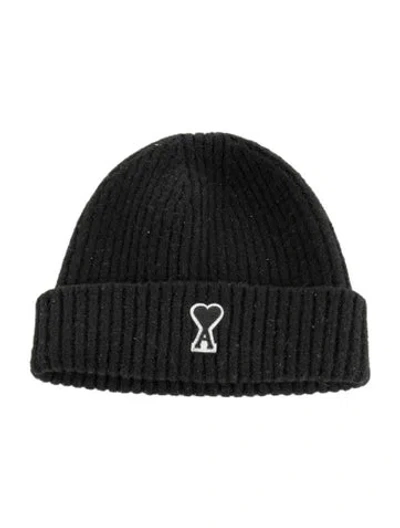 Pre-owned Ami Alexandre Mattiussi Knit Logo Beanie In Black