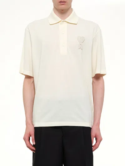Ami Alexandre Mattiussi Ami De Coeur Cotton Pique Polo In Neutral