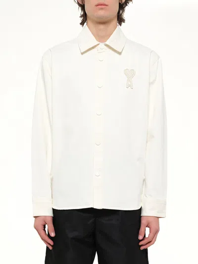 Ami Alexandre Mattiussi Men & Apos;s Crochet Ami De Coeur White Denim Overshirt
