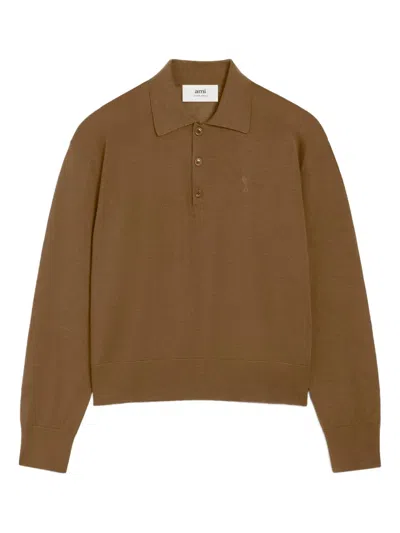 Ami Alexandre Mattiussi Ami Brown Wool-silk Blend Polo Shirt
