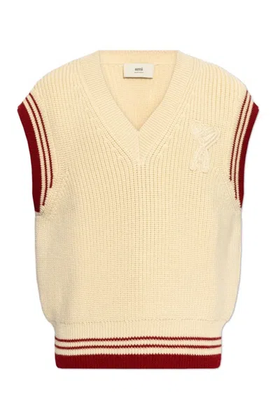 Ami Alexandre Mattiussi Knitted Sleeveless Vest With V-neckline And Ribbed Detail In Multi