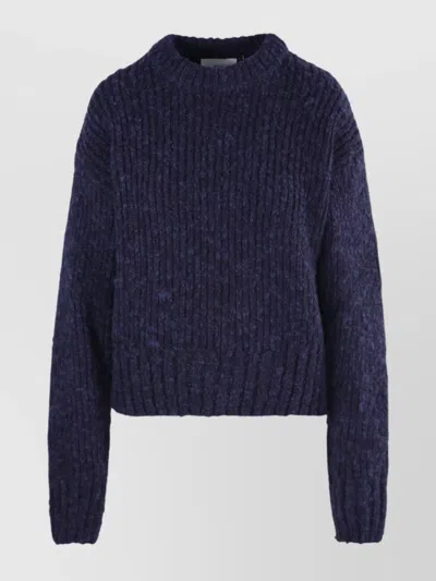 Ami Alexandre Mattiussi Knitwear Crew Neck Cropped Sweater In Blue