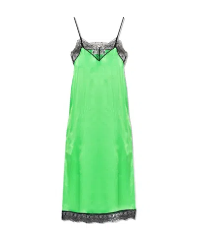 Ami Alexandre Mattiussi Lace-trim Slip Dress In Green