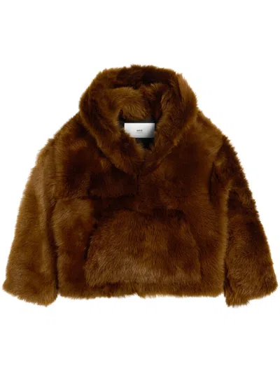 Ami Alexandre Mattiussi Shearling Jacket Brown In Fawn
