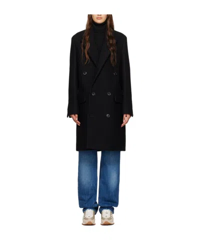 Ami Alexandre Mattiussi Lapel Double-breasted Coat In Black