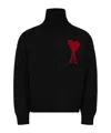Ami Alexandre Mattiussi Ami Paris Funnel-neck Sweater With Heart Intarsia Design In Black