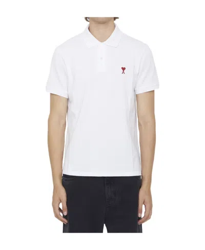 Ami Alexandre Mattiussi Ami Paris Men Cotton Polo Shirt With Iconic Embroidery In White