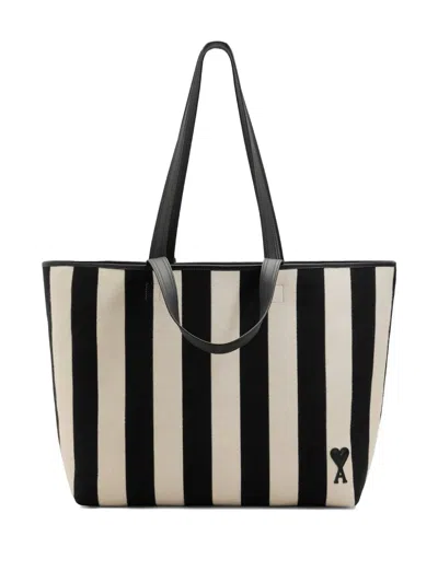 Ami Alexandre Mattiussi Ami Paris Ami De Coeur Medium Black Cotton Polyester Polyurethane Shoulder Bag In Multi
