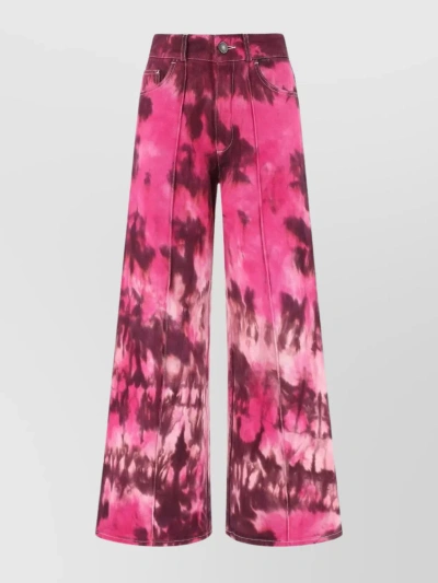 Ami Alexandre Mattiussi Denim Trousers With Wide Leg And Tie-dye Pattern In Pink