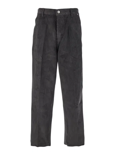 AMI ALEXANDRE MATTIUSSI BROWN TROUSERS WITH BACK LOGO PATCH IN VELVET MAN