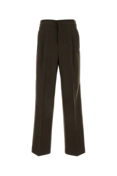 AMI ALEXANDRE MATTIUSSI PANTALONE IN LANA MARRONE MELANGÈ UOMO