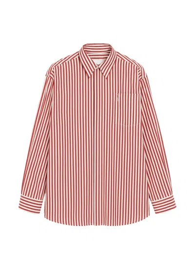 Ami Alexandre Mattiussi Large Striped Shirt With Embossed Ami De Coeur In Red