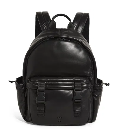 Ami Alexandre Mattiussi Leather Ami De Coeur Backpack In Black