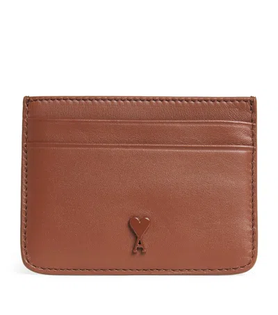 Ami Alexandre Mattiussi Leather Ami De Coeur Card Holder In Brown
