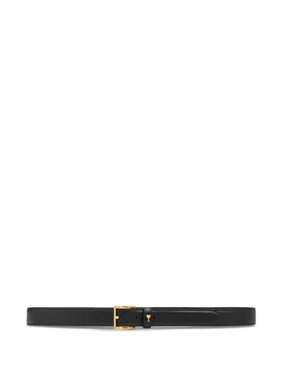 Ami Alexandre Mattiussi Leather Belt With Gold Buckle And Heart 25 Mm In Black