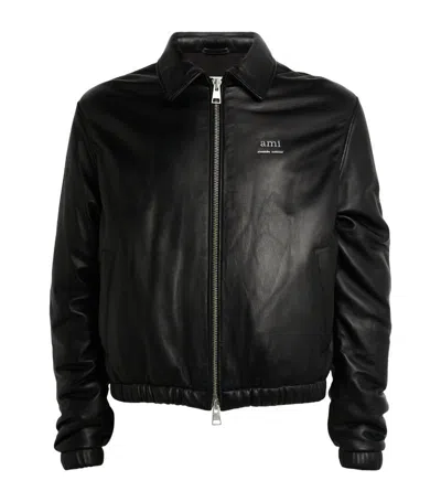 AMI ALEXANDRE MATTIUSSI AMI PARIS LEATHER BOMBER JACKET