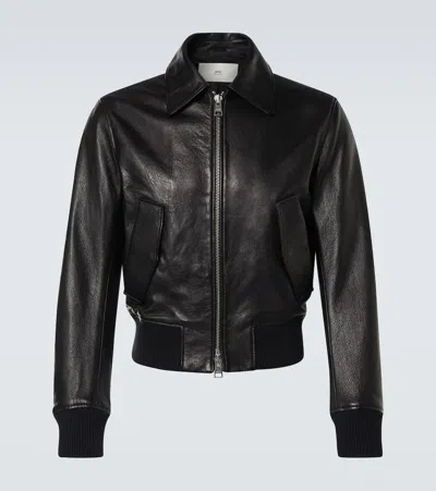 AMI ALEXANDRE MATTIUSSI LEATHER BOMBER JACKET