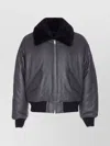 Ami Alexandre Mattiussi Leather Bomber Jacket Shearling Collar In Blue