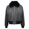 Ami Alexandre Mattiussi Leather Bomber Jacket Shearling Collar In Black