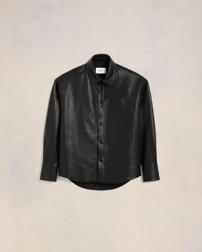 Ami Alexandre Mattiussi Embossed-logo Leather Shirt Jacket In Black
