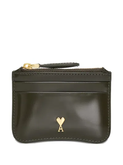 Ami Alexandre Mattiussi Leather Cardholder In Green