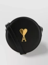AMI ALEXANDRE MATTIUSSI LEATHER CIRCLE BAG WITH ADJUSTABLE STRAP AND GOLD HARDWARE