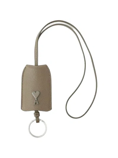 Ami Alexandre Mattiussi Leather Cloche Keyring In Nude