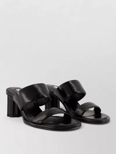 Ami Alexandre Mattiussi Leather Court Shoes Block Heel Straps In Black