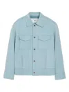 Ami Alexandre Mattiussi Blue Leather Trucker Jacket Blue In Blue