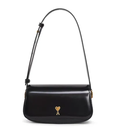 Ami Alexandre Mattiussi Ami Paris Women Leather Shoulder Bag With Metal Logo On The Front In Black