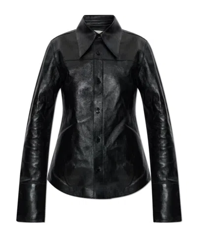 Ami Alexandre Mattiussi Panelled Leather Shirt In Black