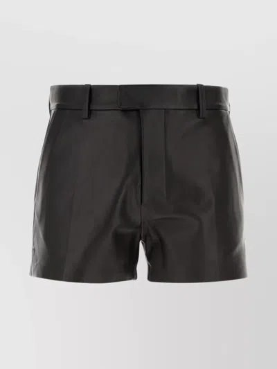 Ami Alexandre Mattiussi Leather Shorts With Back Pockets And Belt Loops In Black