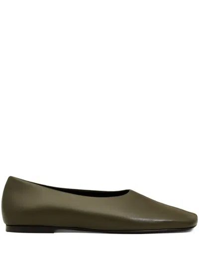 Ami Alexandre Mattiussi Leather Square-toe Ballet Flats In Green