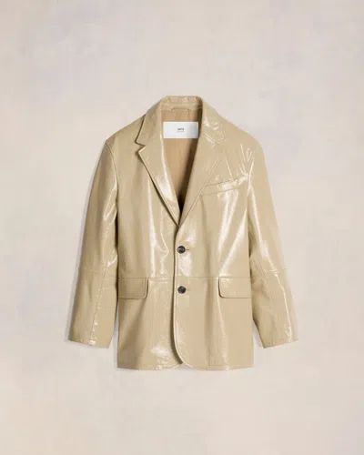 Ami Alexandre Mattiussi Leather Two Buttons Jacket Beige In Light Sand