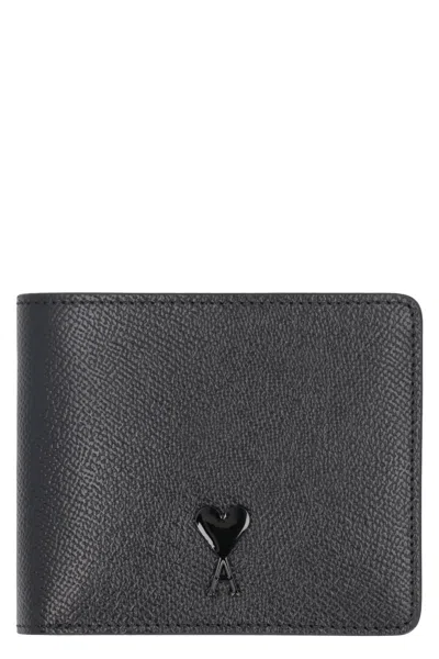 Ami Alexandre Mattiussi Leather Wallet In Gray