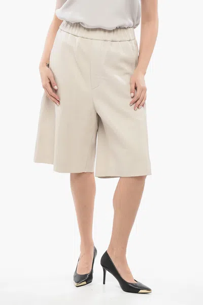 Ami Alexandre Mattiussi Leather Wide Leg Shorts In White