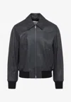 Ami Alexandre Mattiussi Mens Anthracite Regular-fit Spread-collar Leather Jacket In Gray