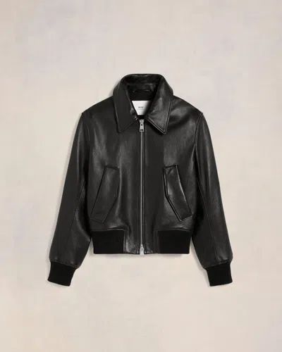 Ami Alexandre Mattiussi Ami De Coeur Leather Jacket In Black