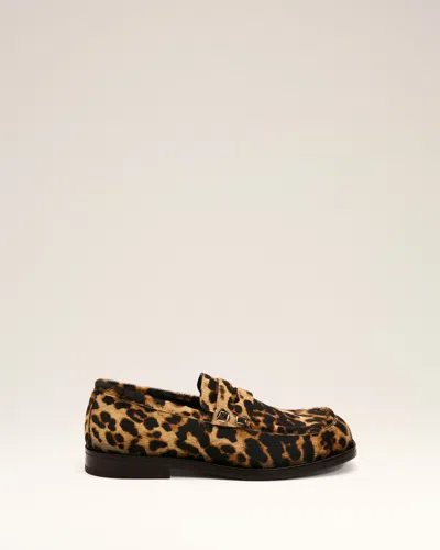 Ami Alexandre Mattiussi Leopard Print Cowhide Leather Loafers Beige In Multi