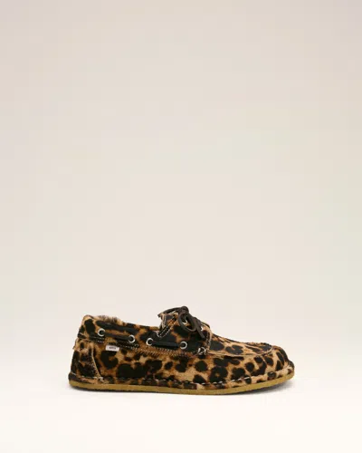Ami Alexandre Mattiussi Leopard Printed Cowhide Leather Boat Shoes Beige In Multi