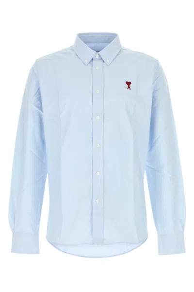 Ami Alexandre Mattiussi Adc Button-down Collar Logo-embroidered Striped Cotton Oxford Shirt In Blue