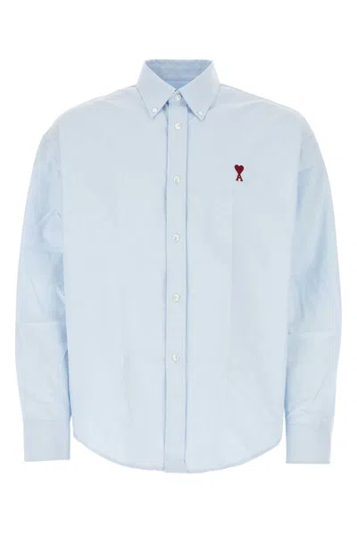 Ami Alexandre Mattiussi Embroidered Logo Striped Oxford Shirt In Blue