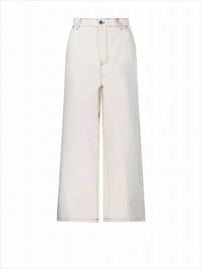 Ami Alexandre Mattiussi Light Cream Wide-leg Denim Pants With Contrasting Stitching In White