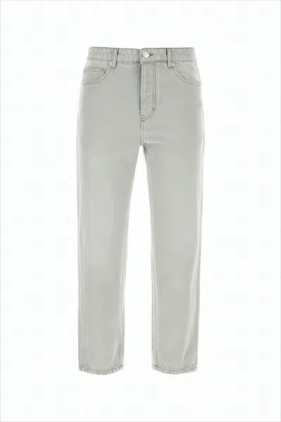 Ami Alexandre Mattiussi Light Grey Five-pocket Denim Pants With Details In White