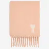 Ami Alexandre Mattiussi Fringed Rectangular Scarf In Soft Powder Pink With Jacquard Detail In Burgundy
