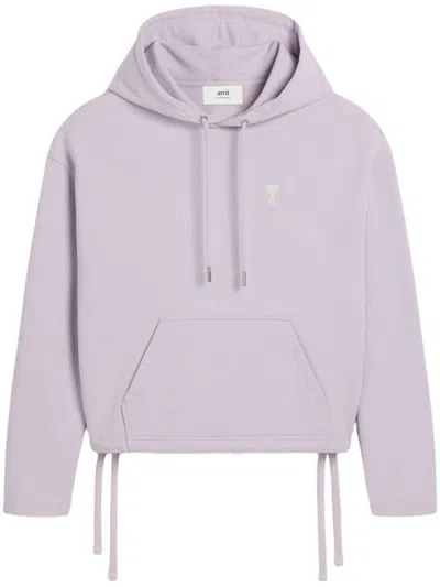 Ami Alexandre Mattiussi Ami Paris Ami De Coeur Drawstring Cropped Hoodie In Purple